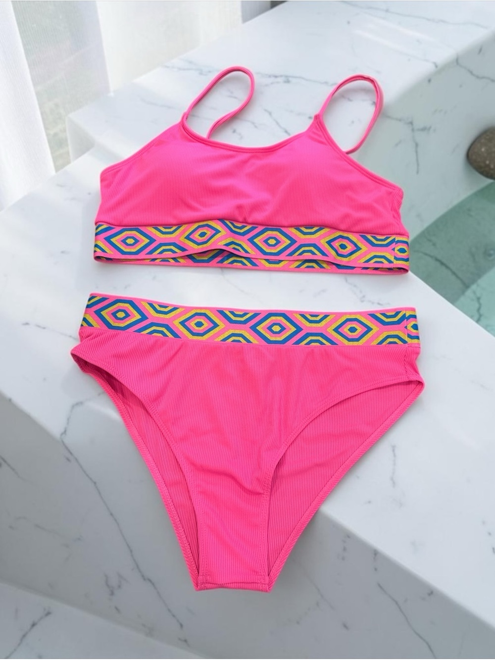 NWT  Hot Pink Geo Print Swim Suit